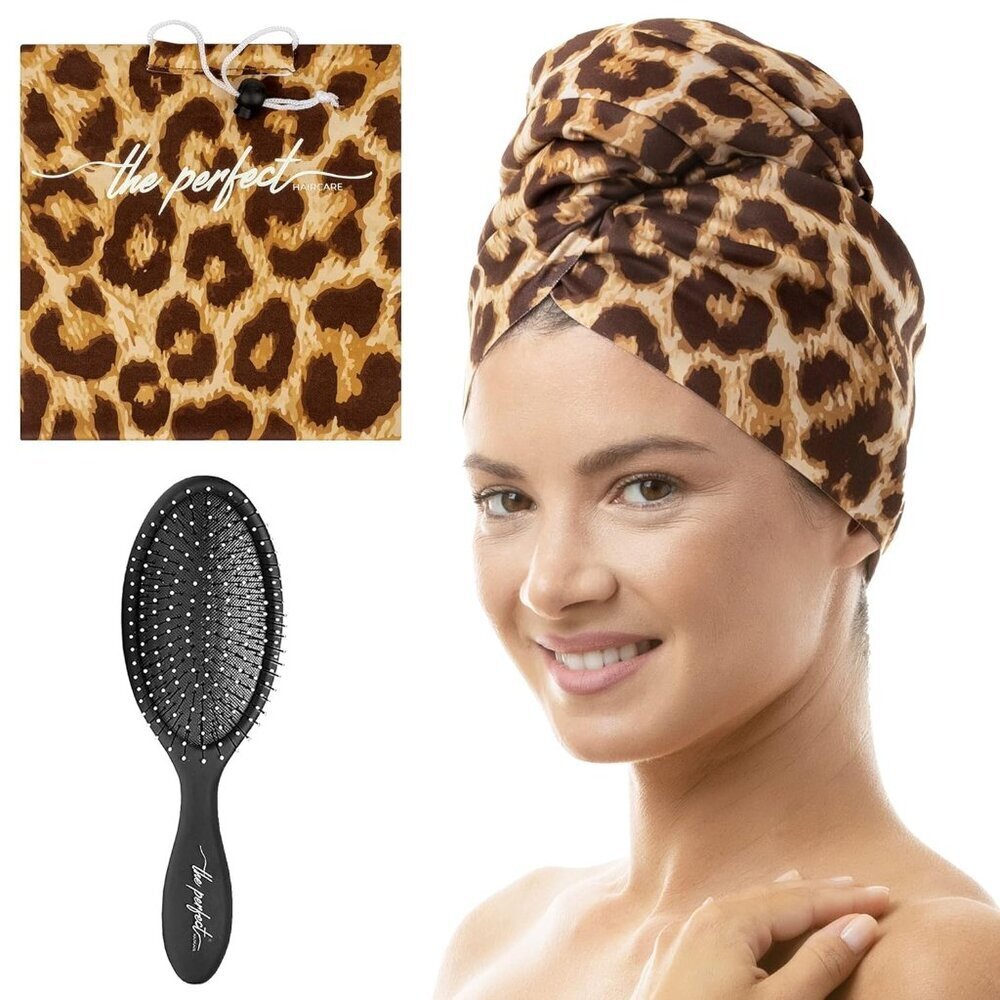 Microfiber Hair Towel Wrap with Detangler Brush For Curly, Wavy, Straight Hair